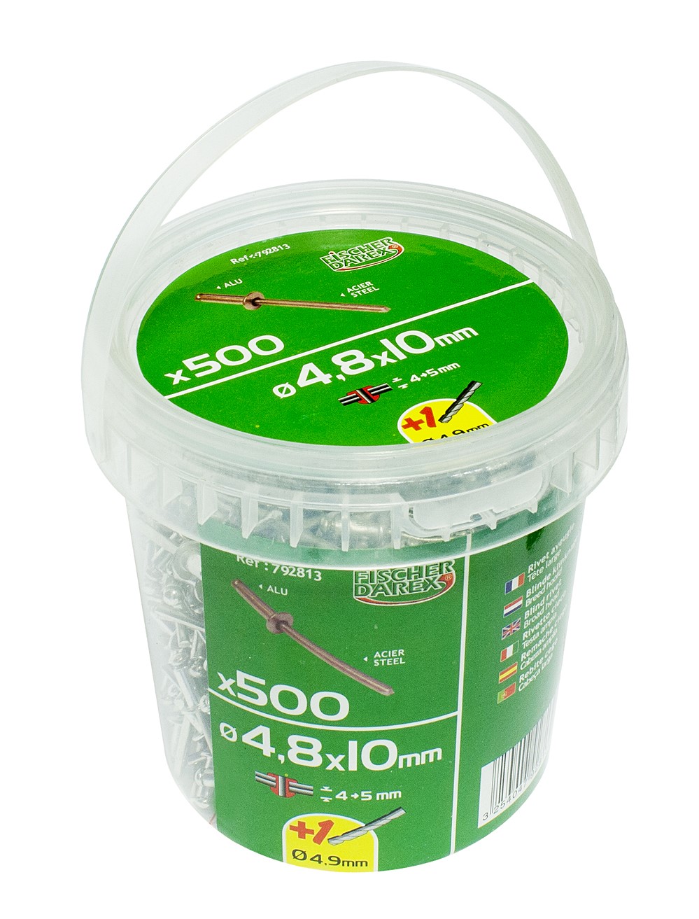 500 rivets aveugle 4.8 x 10 mm alu acier tête plate - FISCHER DAREX