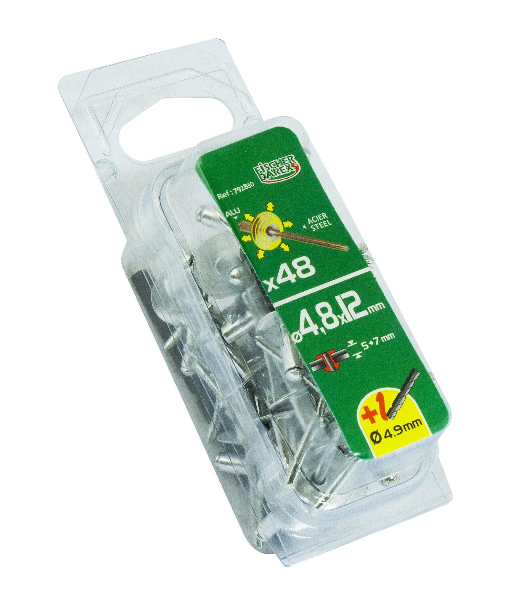 rivets aveugle 4.8x12 x48 pcs alu acier tête large - FISCHER DAREX