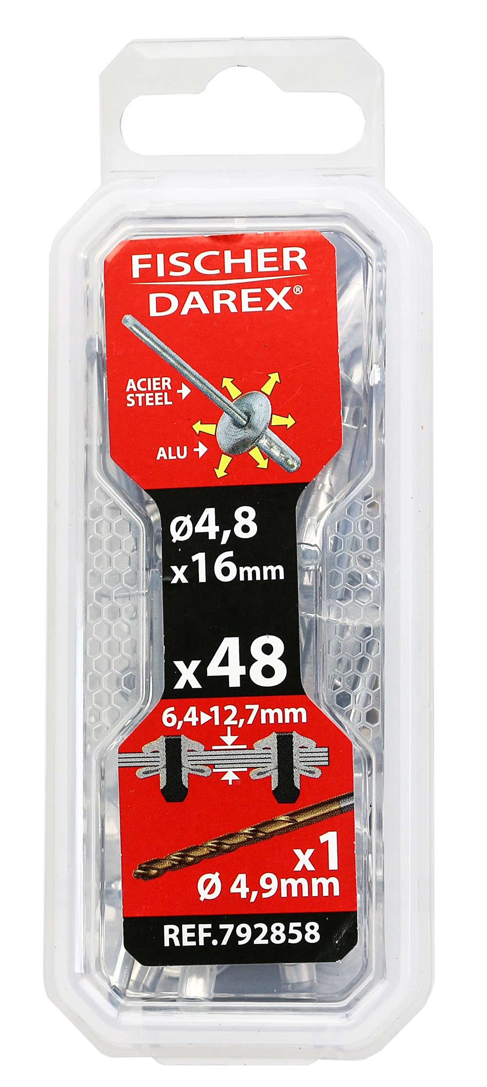 rivets aveugle 4.8x16 x48 pcs alu acier tête large - FISCHER DAREX