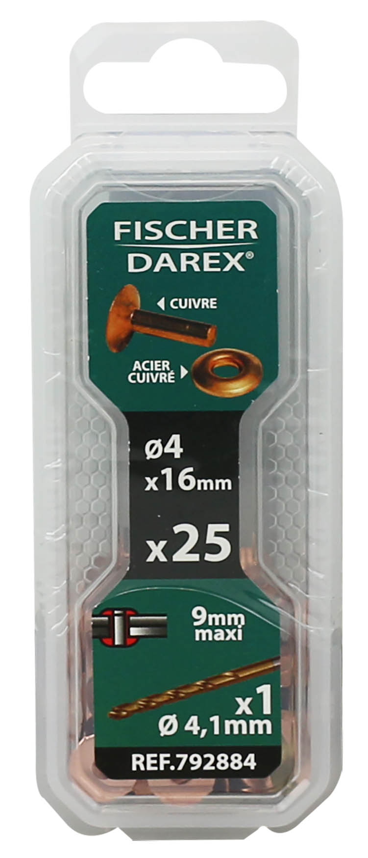 rivets pleins 4x16x25 pcs cuivre - FISCHER DAREX