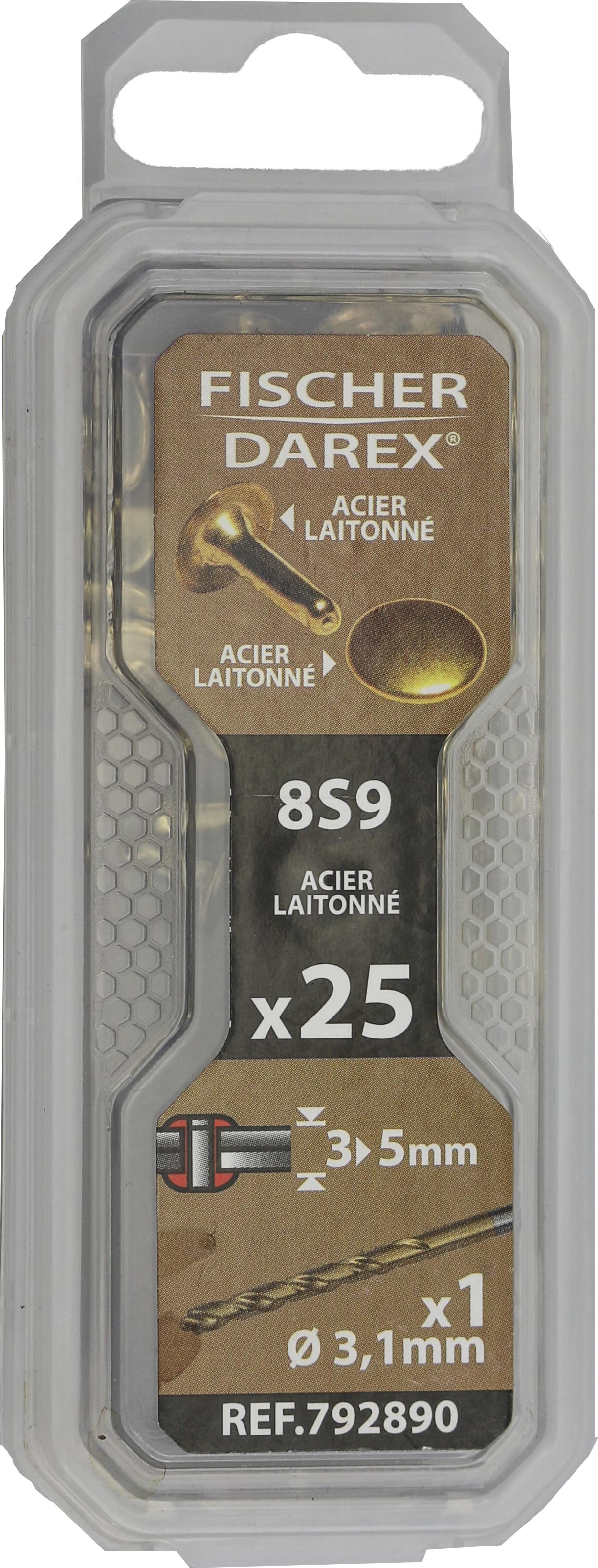 rivets tubulaires 8s9 x25pcs acier laitonné - FISCHER DAREX