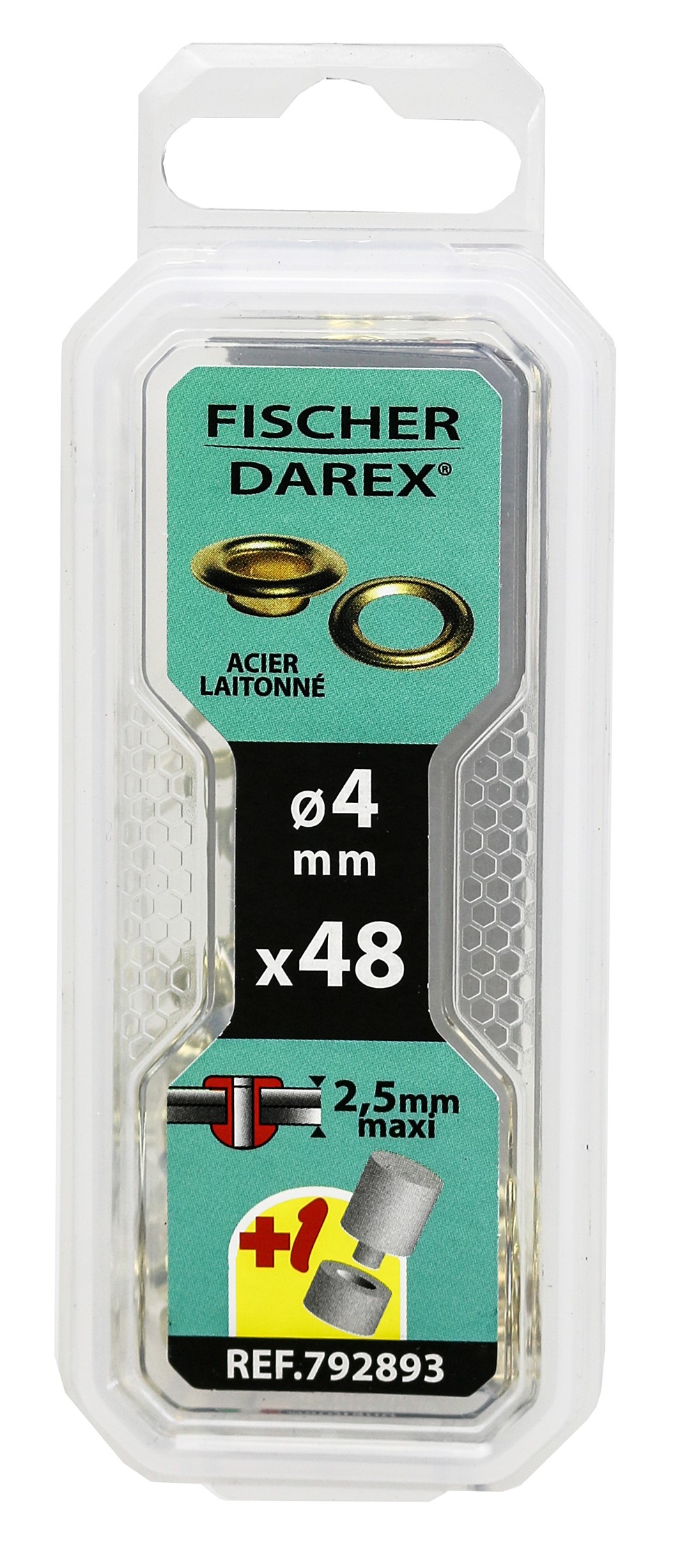 œillets 4mmx 48 pcs acier laitonné outils de pose - FISCHER DAREX