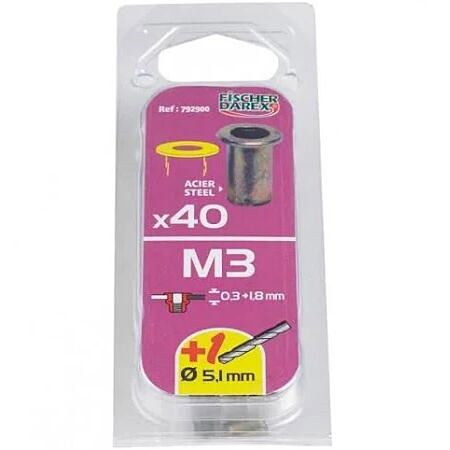 ecrous a sertir m6 x40 pcs acier tête plate - FISCHER DAREX