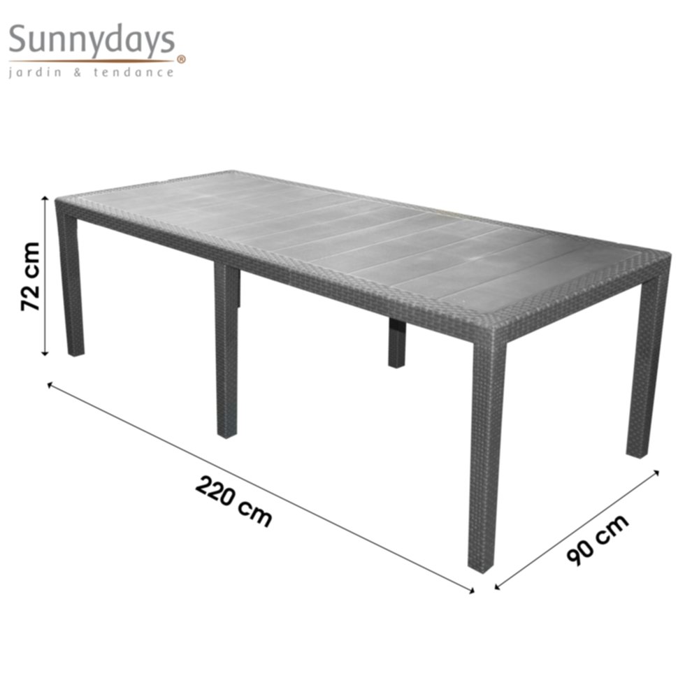 Table rectangulaire avec allonge effet rotin 150/220x90x72cm Queen