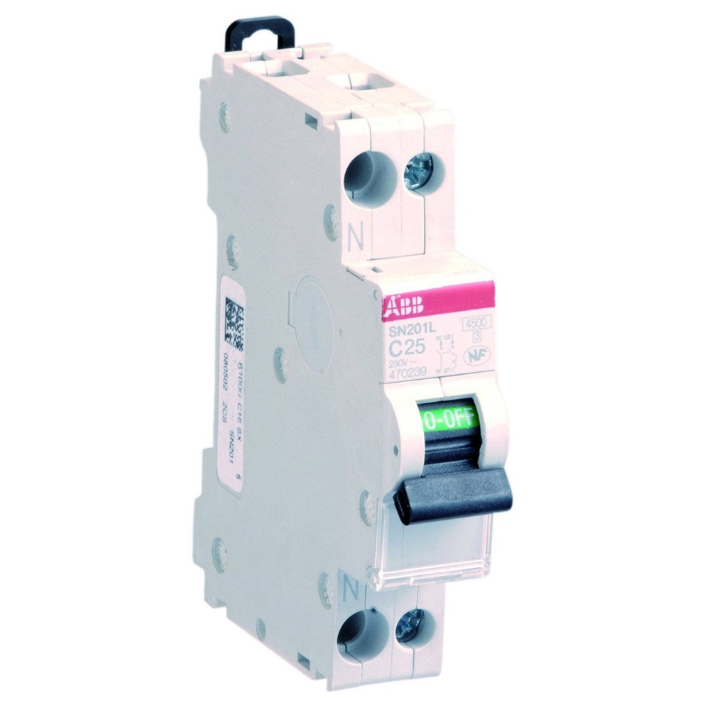 Disjoncteur Phase + Neutre 25A  avec porte-étiquette - ABB