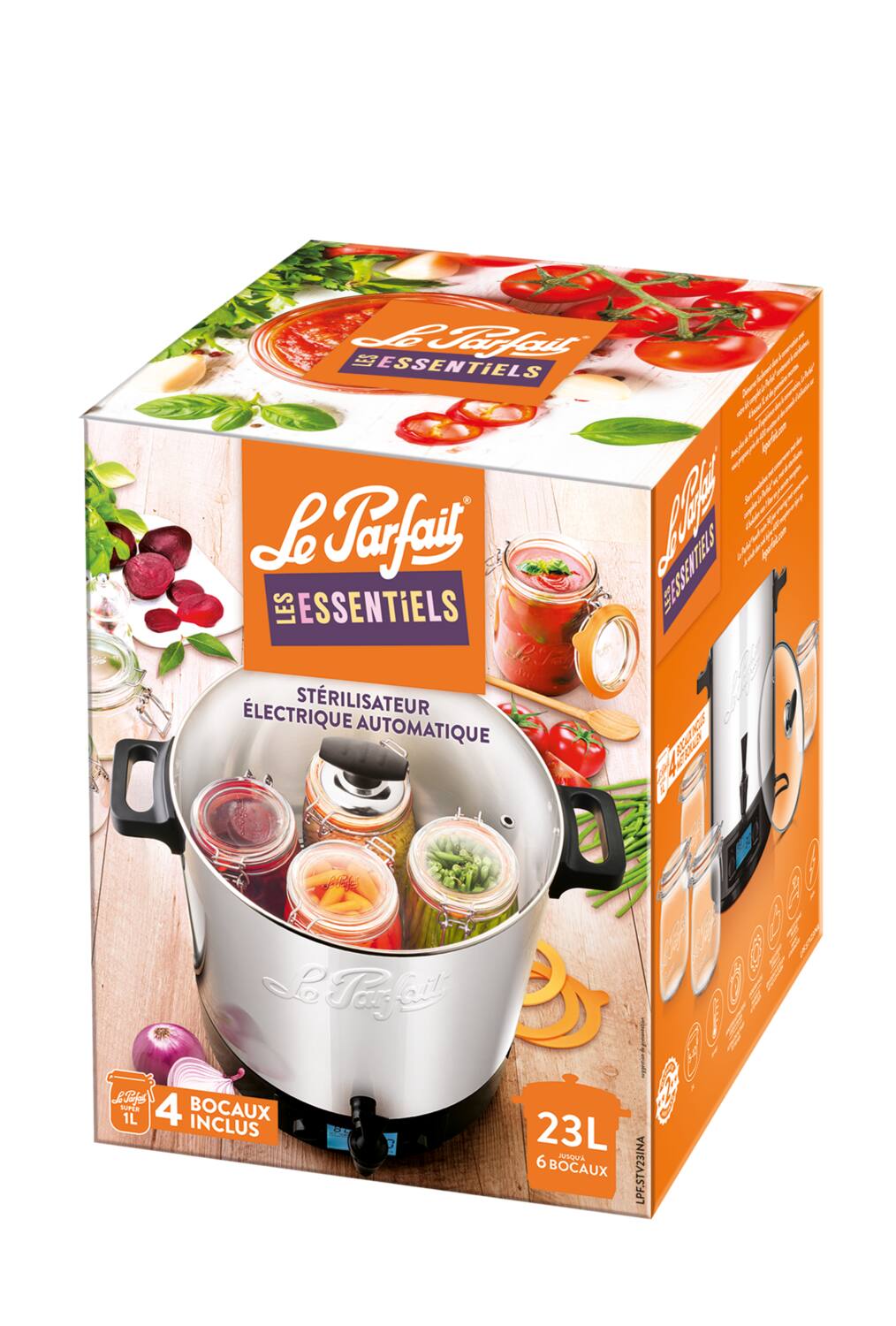 Stérilisateur électrique le parfait® inox 23 l avec 4 bocaux lps 1 l