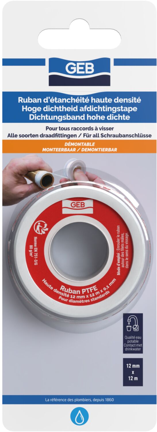 Ruban d'étanchéité PTFE haute densité, Blister - GEB