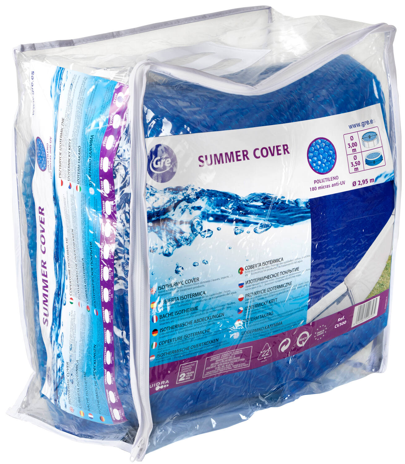 Bâche à bulles piscine acier Ø5,50m 180µ - GRE