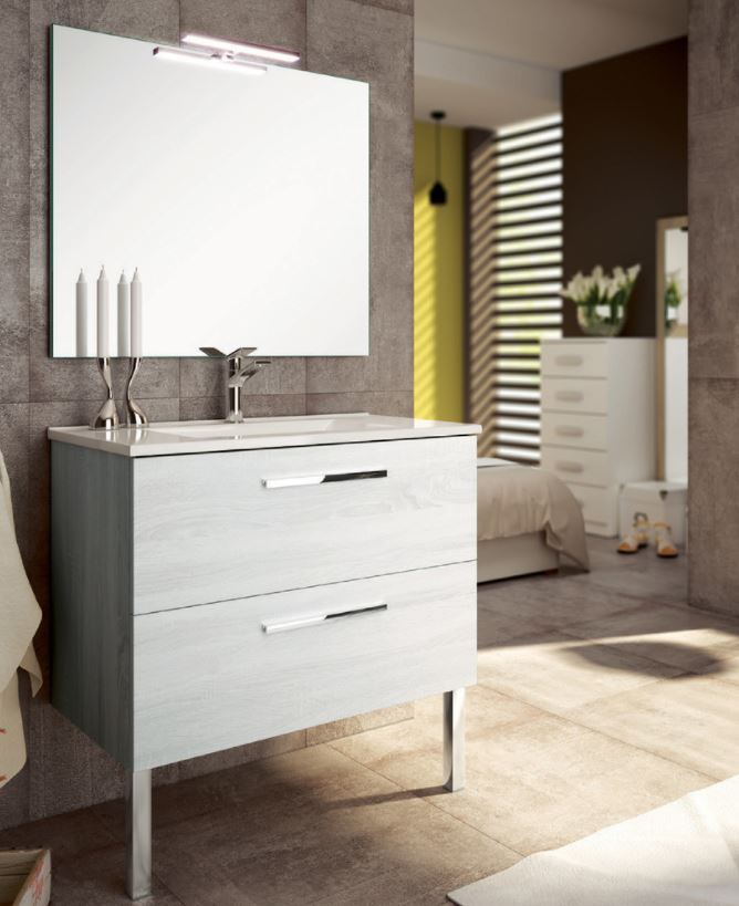 Meuble de salle de bain + vasque + miroir leds Hibernian 80cm