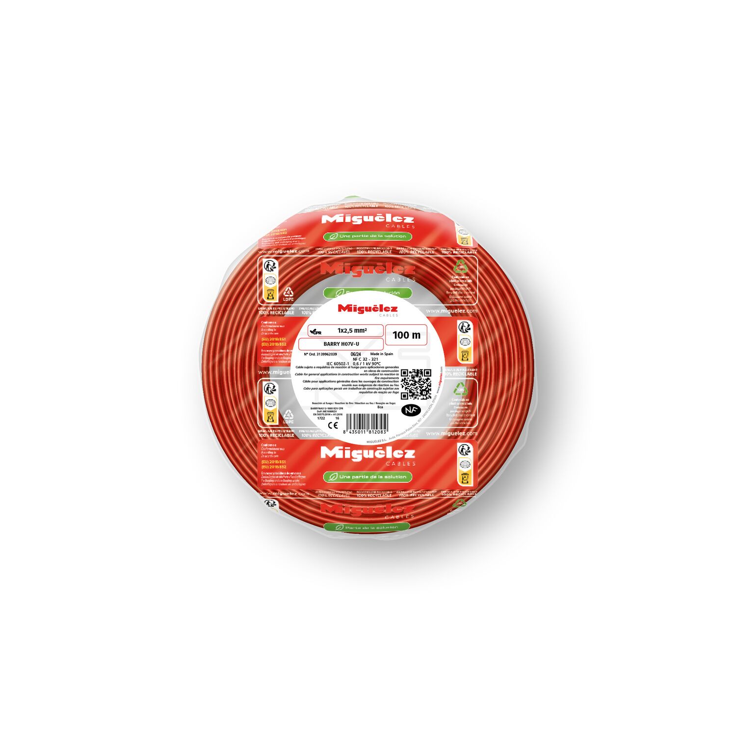 Câble électrique HO7VU 2,5mm² rouge (vendu au m) - ELECTRALINE