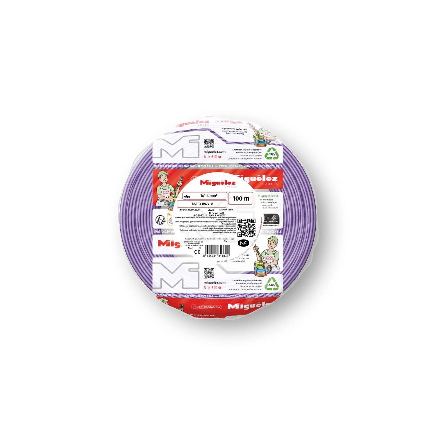 Câble HO7 VU violet 1,5mm² 100m - MIGUELEZ