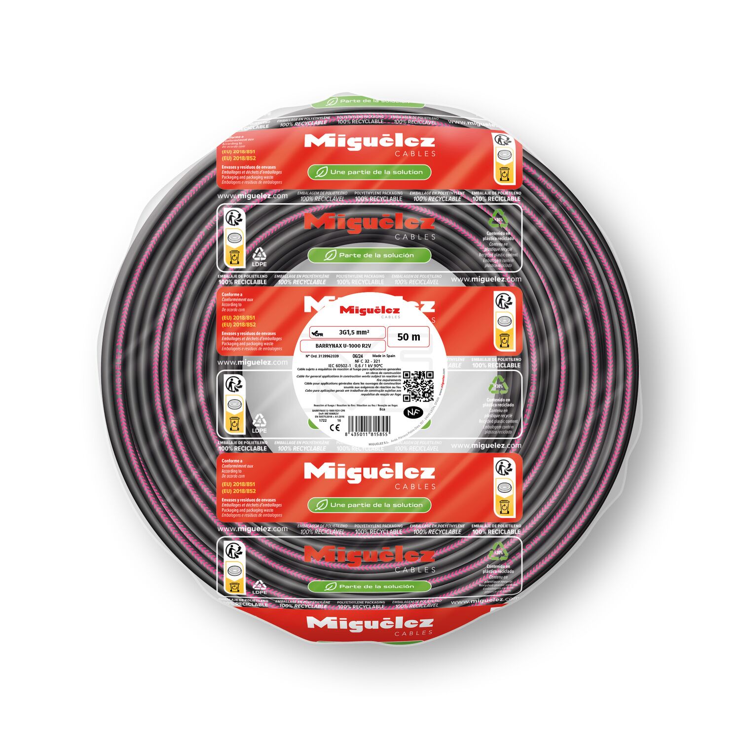 Câble U1000R2V noir 3G1,5mm² L.25m - MIGUELEZ