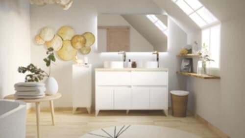 Meuble Ona L120 blanc/bois mélaminé livré en kit - ONDEE