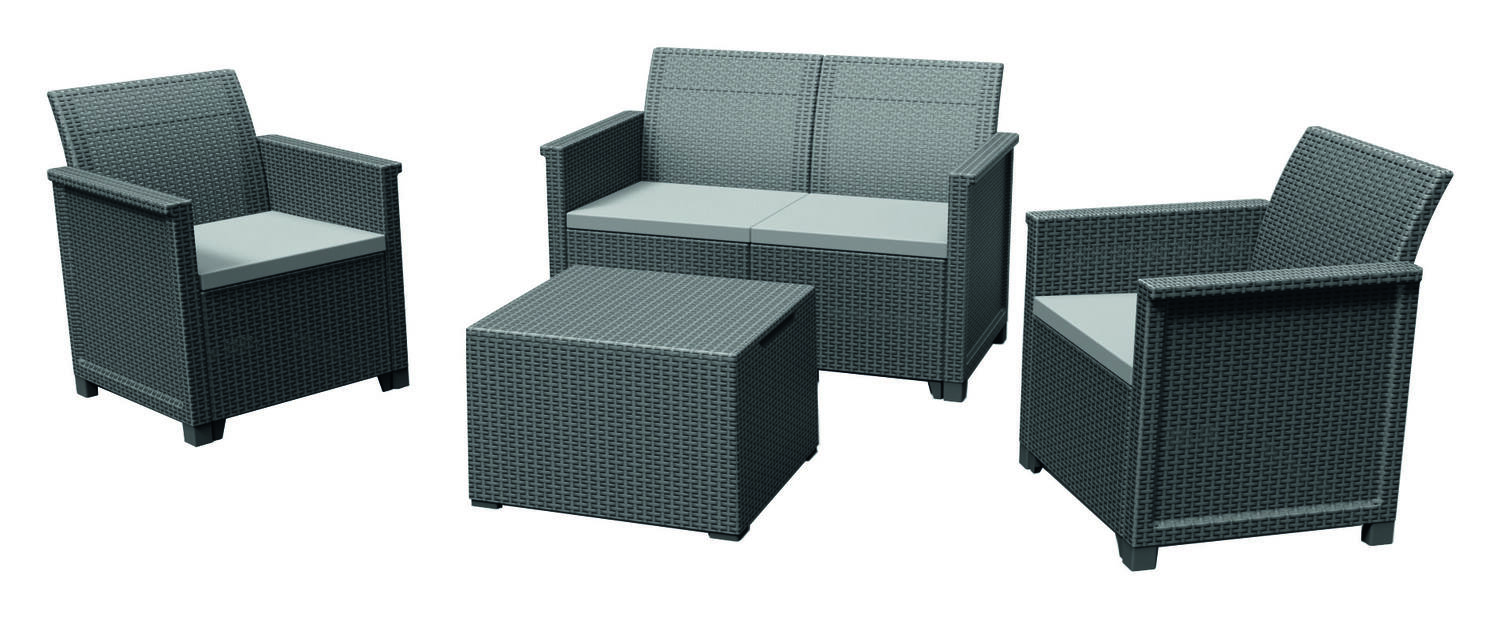 Salon de jardin bas Emma 4 places résine graphite - ALLIBERT