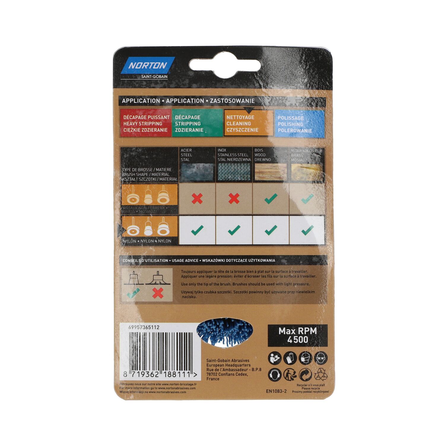 Brosse perceuse coupe nylon bleu Ø75mm - NORTON