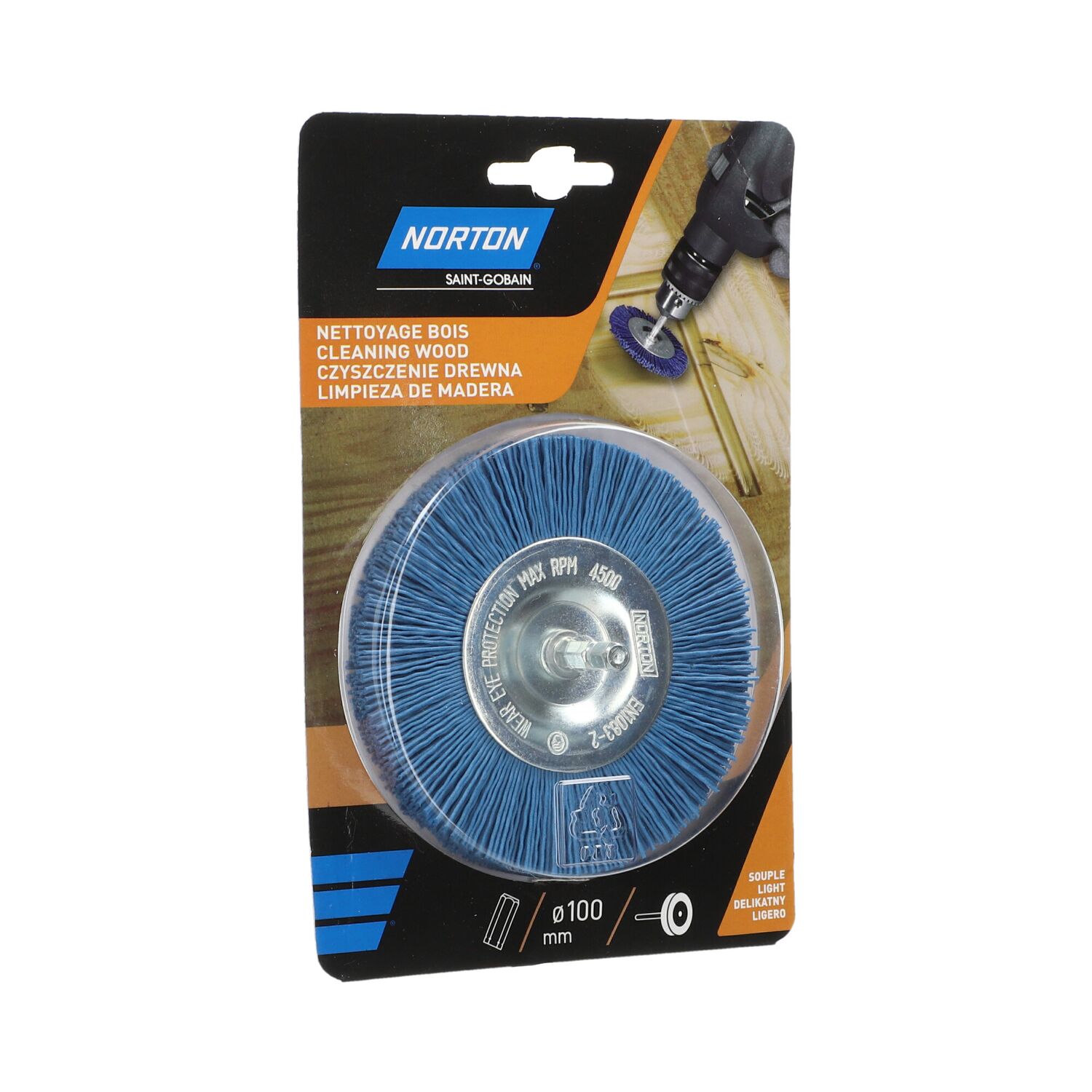 Brosse perceuse circulaire nylon bleu Ø100mm - NORTON