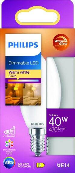 Ampoule filament flammeM E14 dimmable opaque 40W blanc chaud - PHILIPS