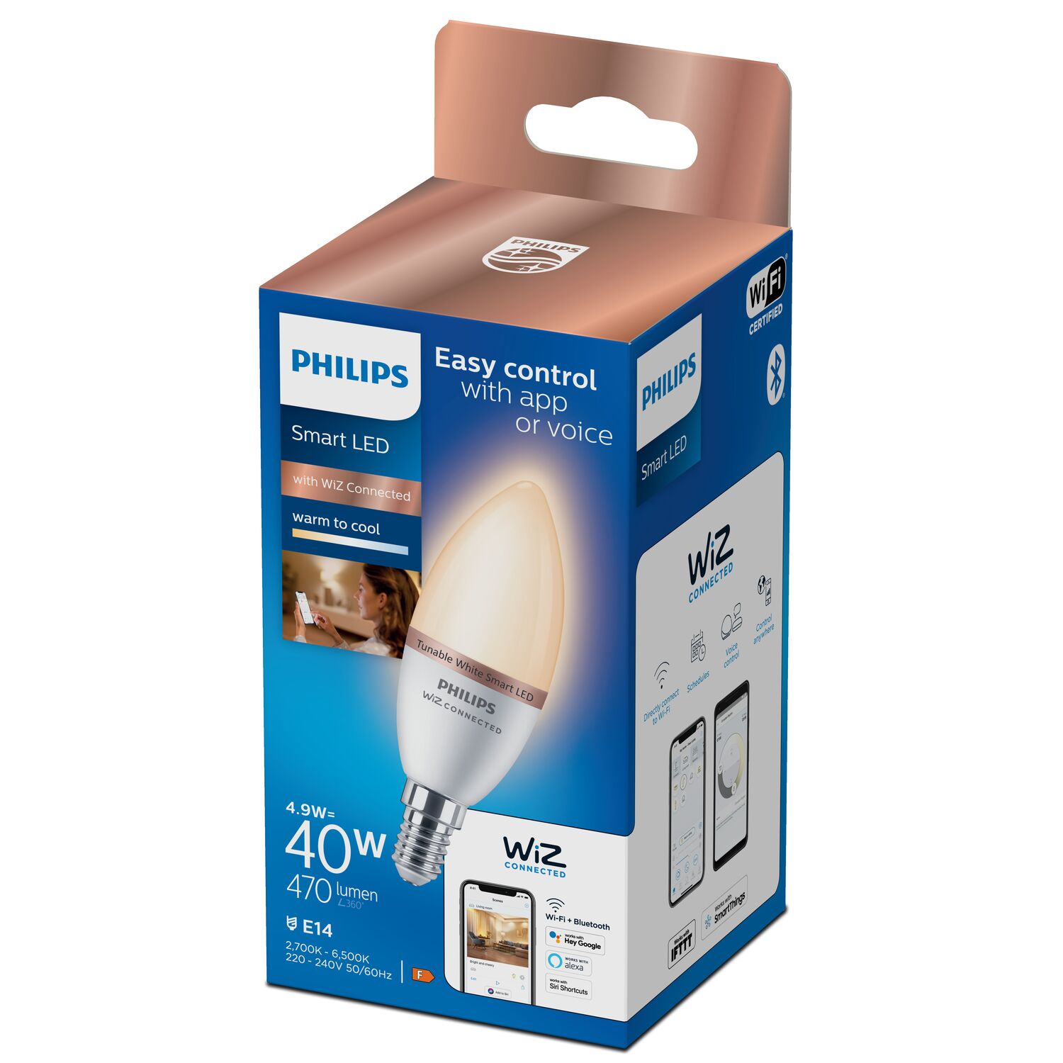 Ampoule Smart LED flamme 4,9W C37 E14 - PHILIPS