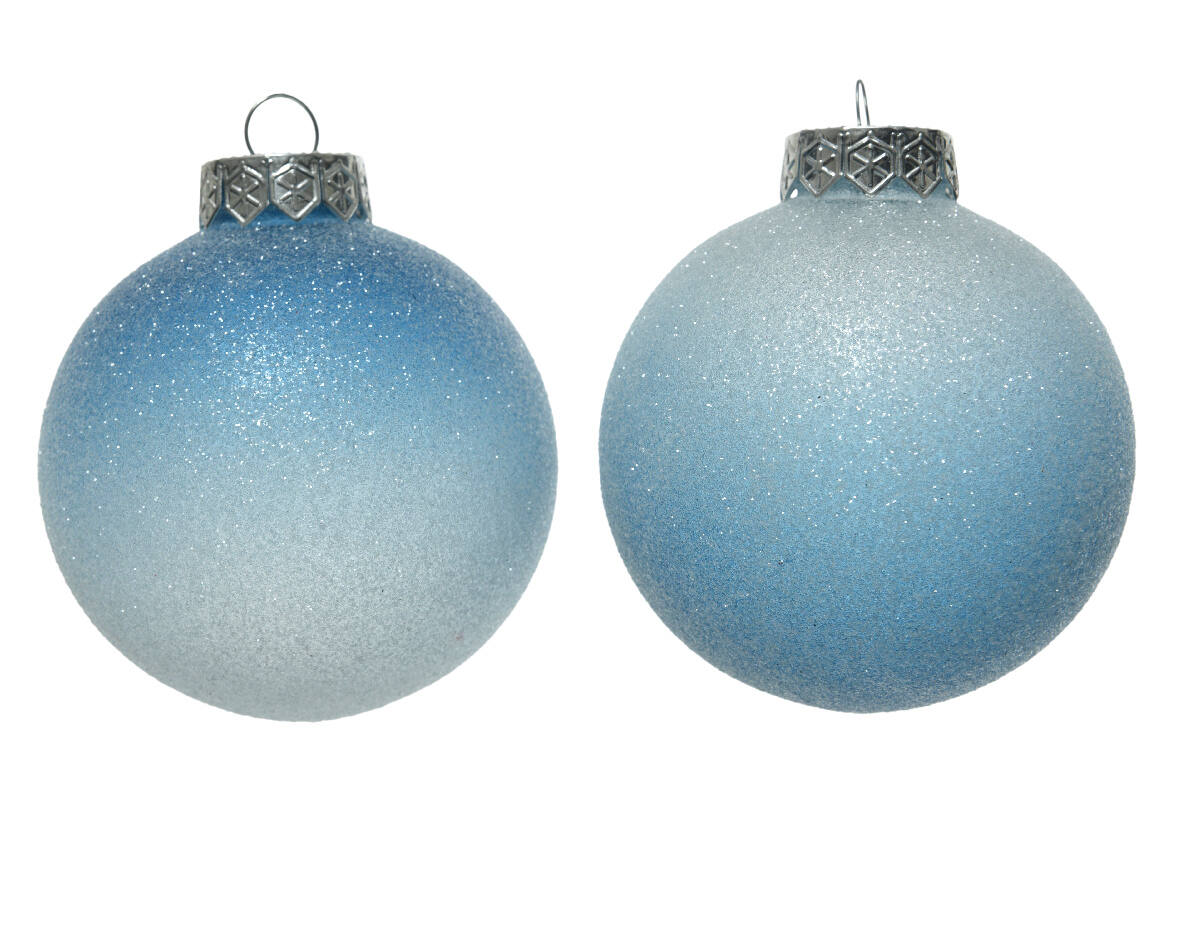 Boule de Noël givrée blanc/bleu Ø8cm - DECORIS
