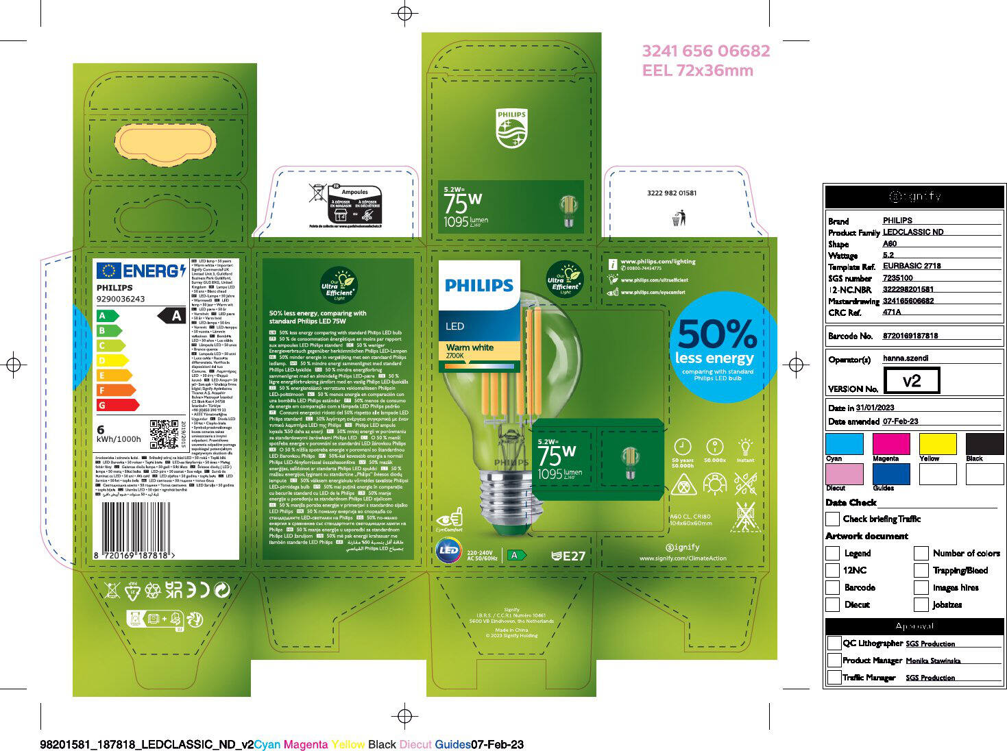 Ampoule LED Ultra Efficient 75W Standard E27 Blanc Chaud Claire Non-Dimmable Verre - PHILIPS