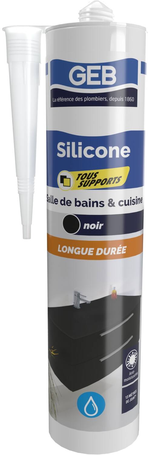Mastic Silicone Cuisine&Bain Tous Supports Noir 280ml - GEB