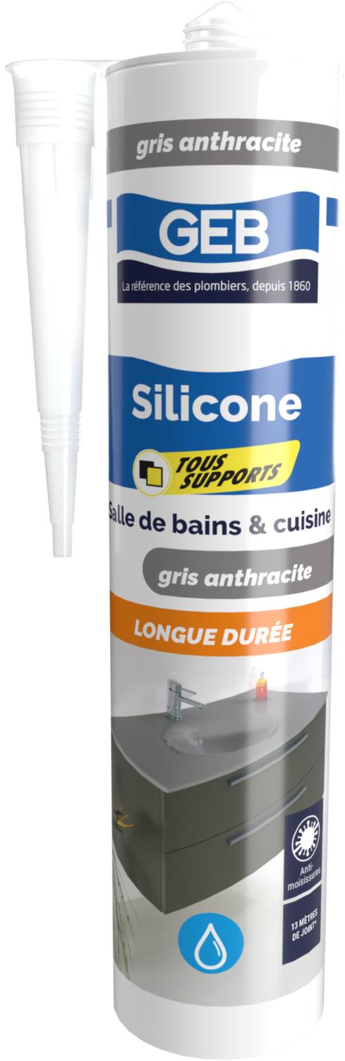 Mastic Silicone Cuisine&Bain Tous Supports Gris Anthracite 280ml - GEB
