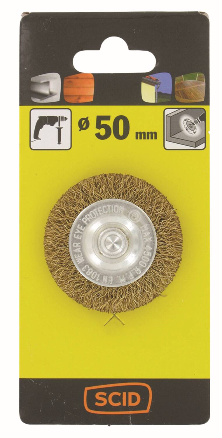 Brosse circulaire fils acier laitonné ondulés Ø 50 mm - SCID