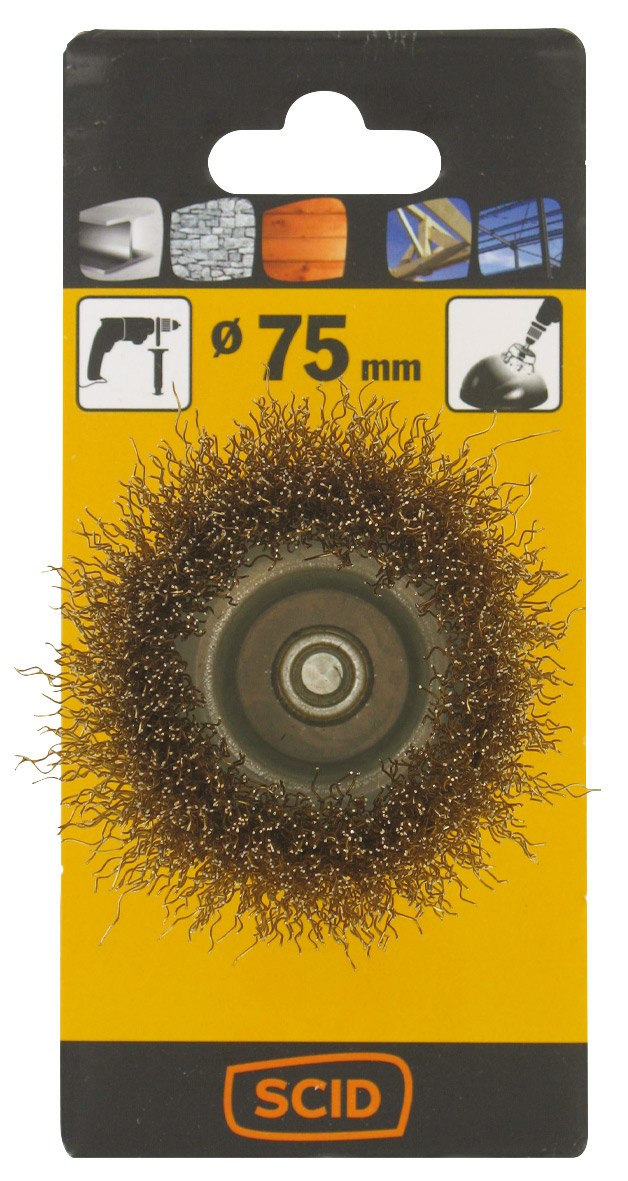 Brosse conique fils acier laitonné ondulés Ø 75 mm - SCID