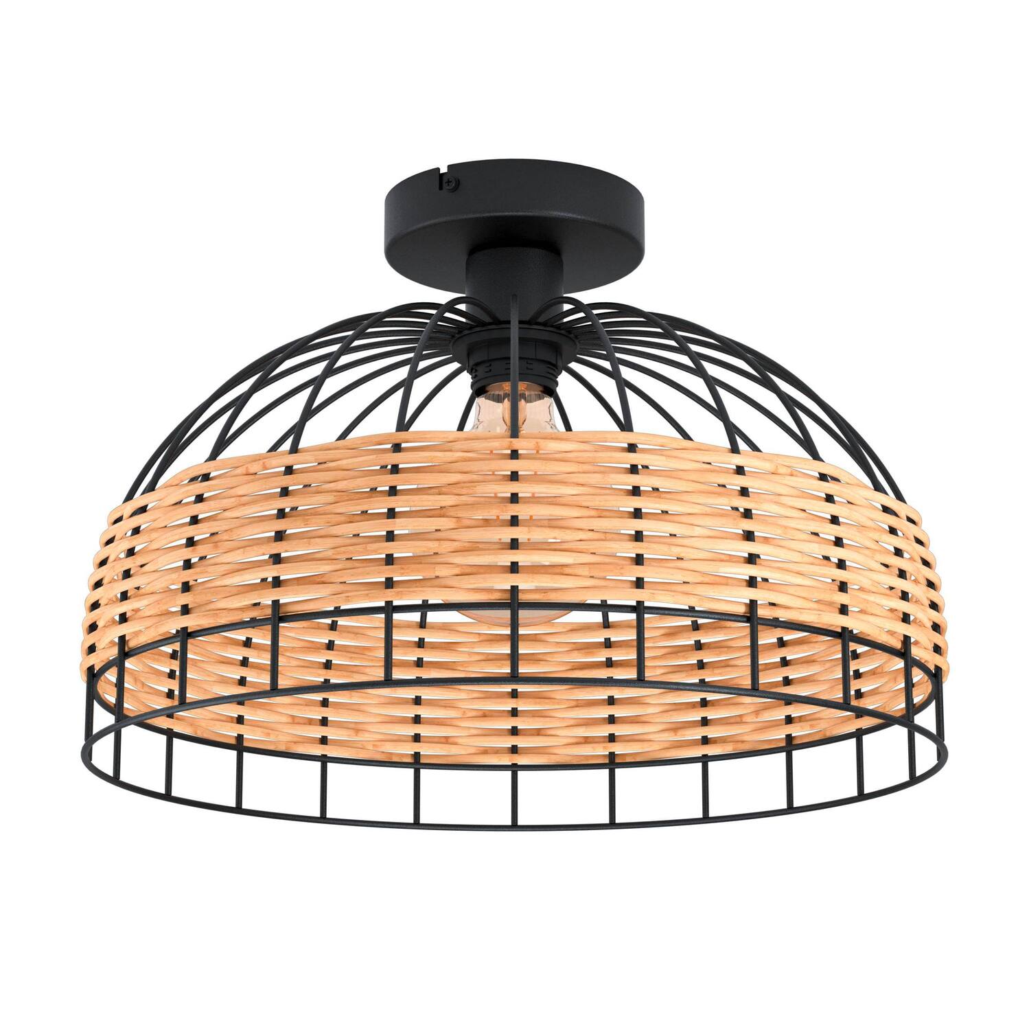 Plafonnier Anwick acier/rotin 60W E27 noir - EGLO