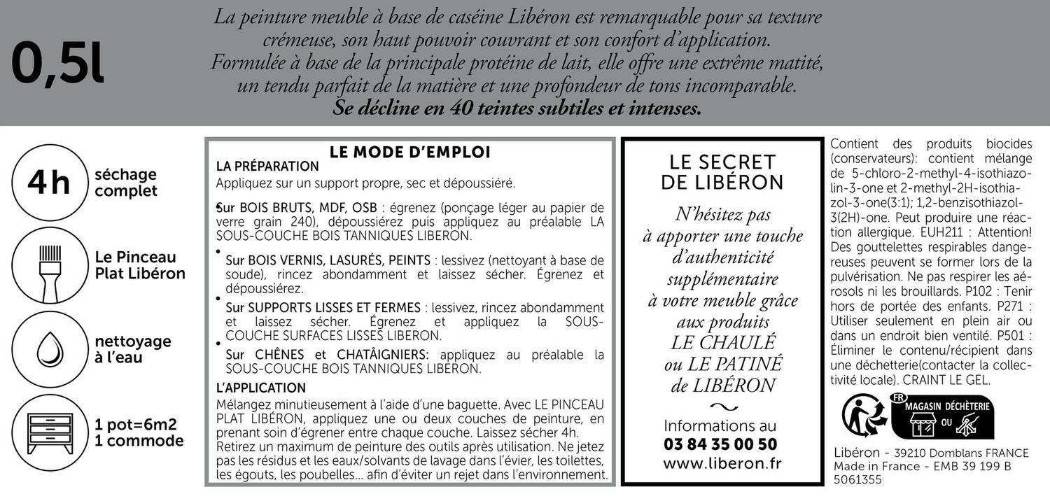 Peinture pour meuble, objet et porte, mat, Caséine, céladon 0,5L - LIBERON