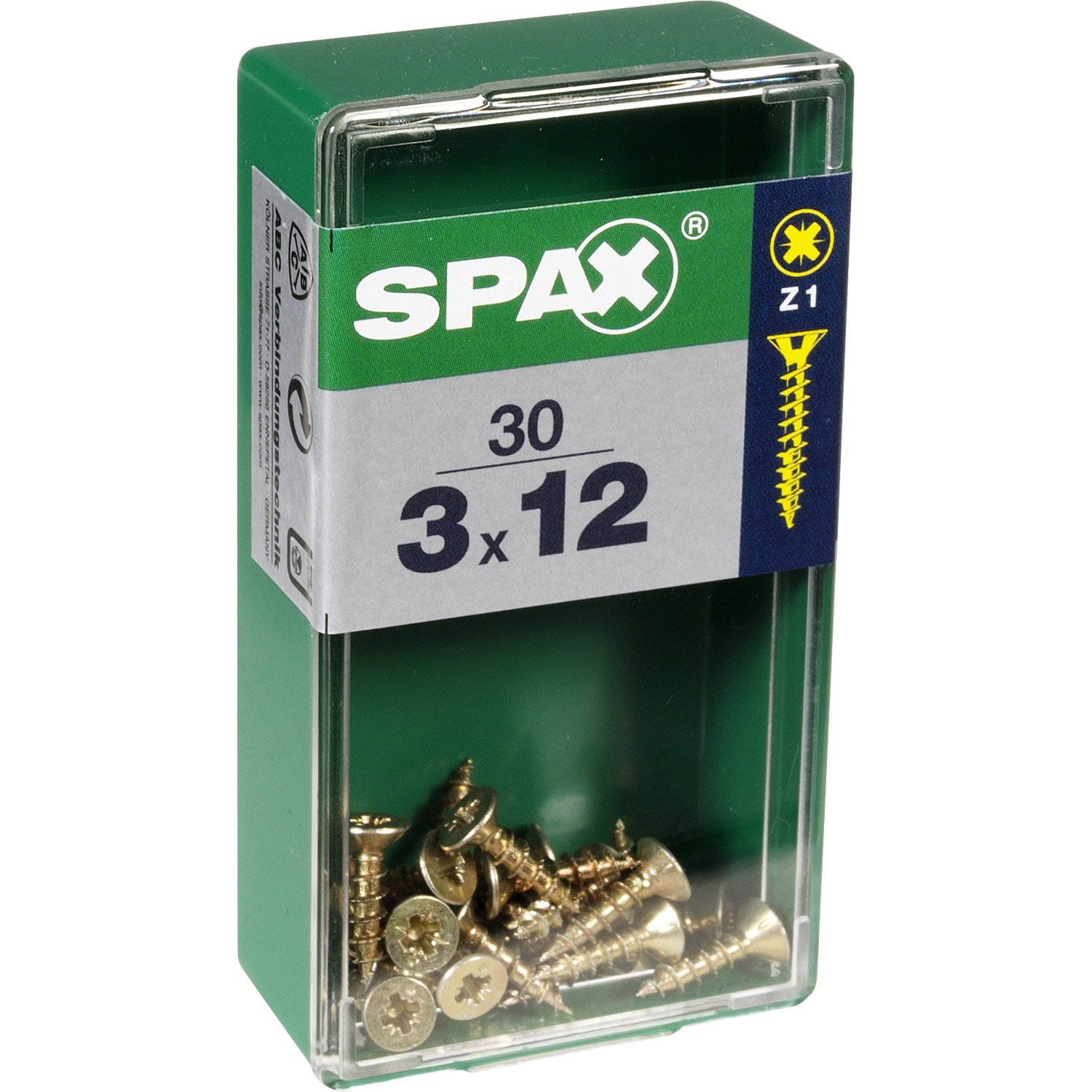 30 vis 3x12 tête fraisée empreinte PZ1 jaune SPAX