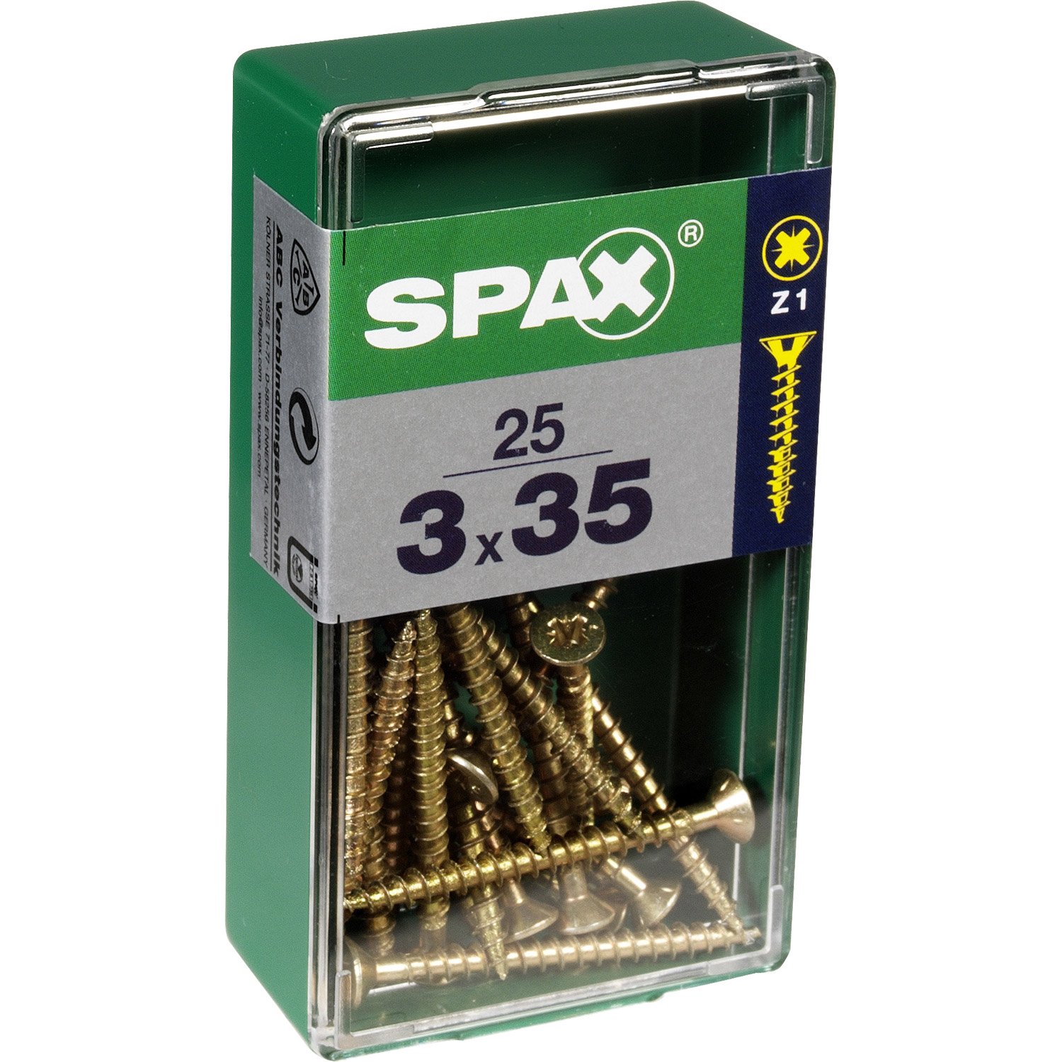 25 vis 3x35 tête fraisée empreinte PZ1 jaune SPAX 