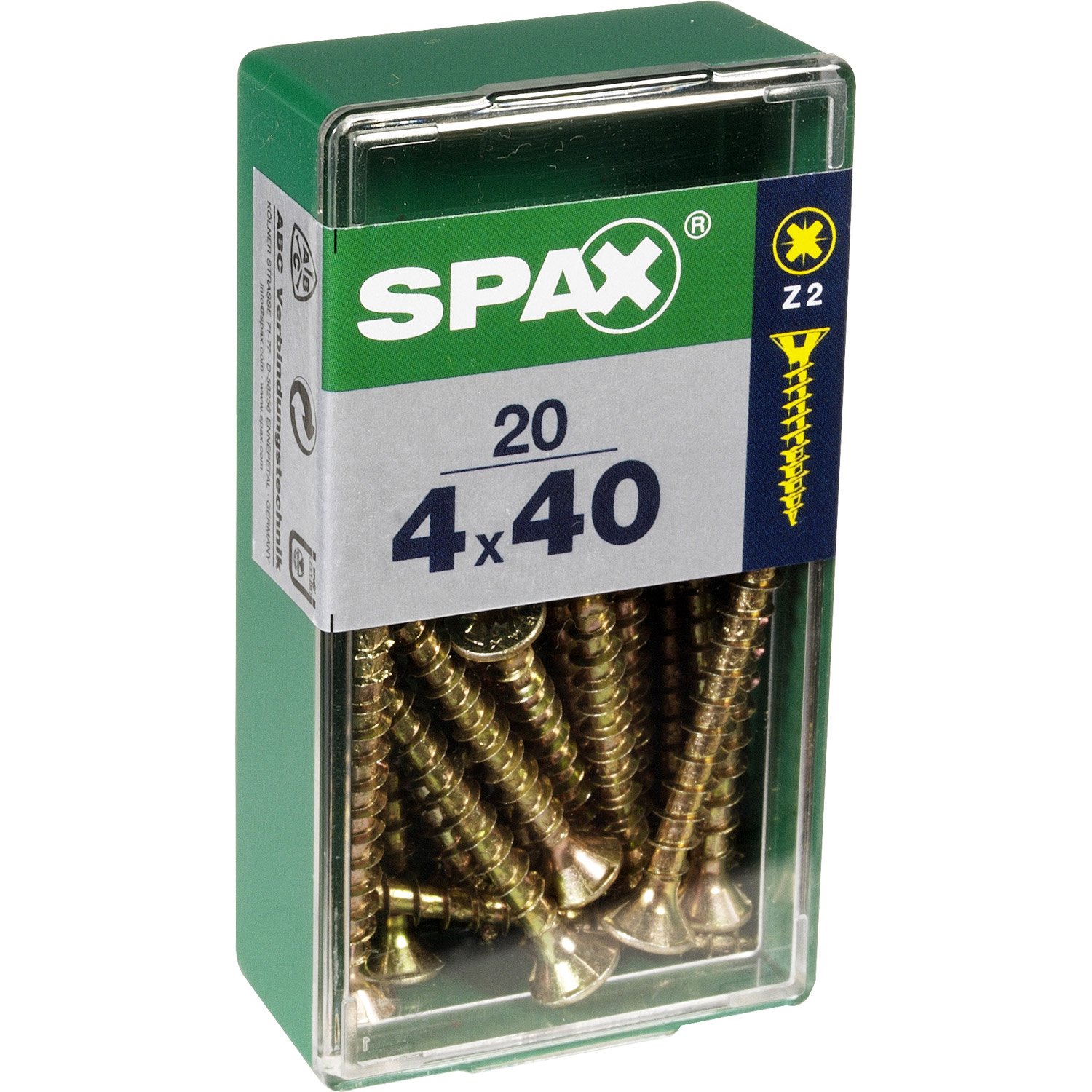 20 vis 4x40 tête fraisée empreinte PZ2 jaune SPAX