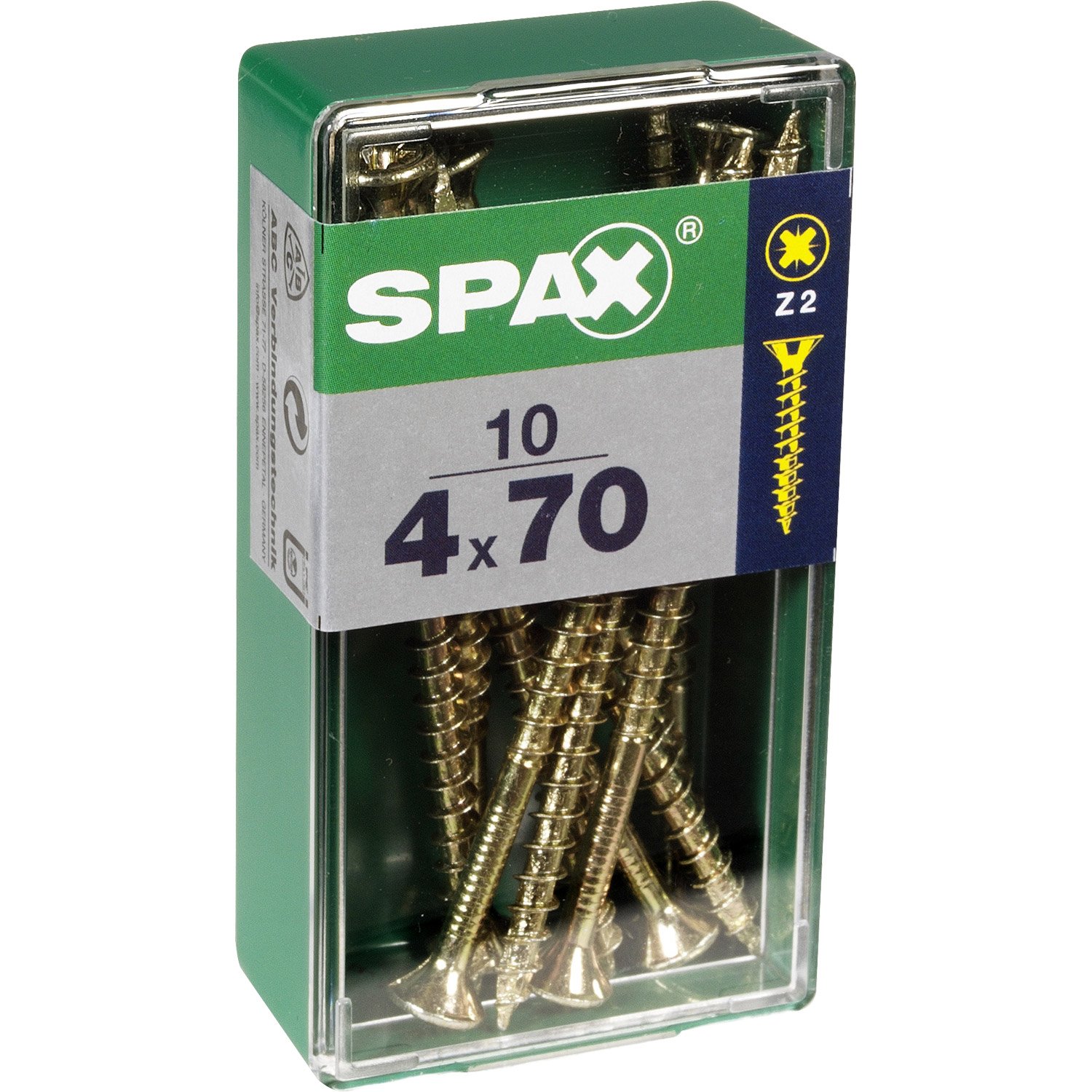 10 vis 4x70 tête fraisée empreinte PZ2 jaune SPAX 