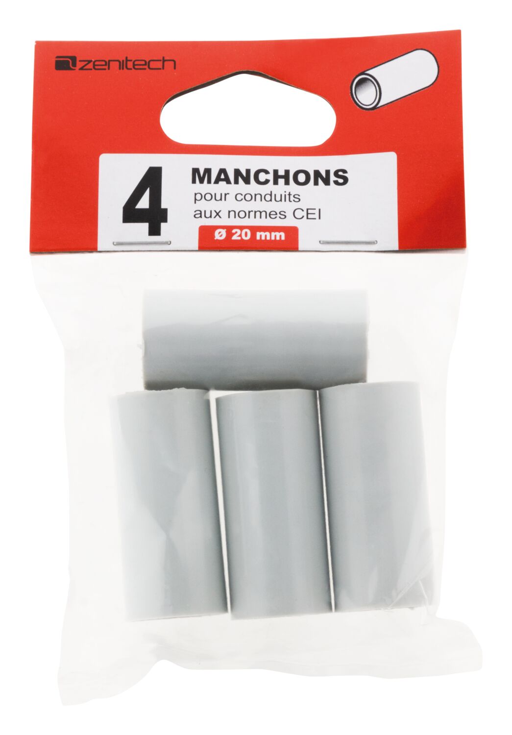 4 manchons IRL pour conduits Ø20 mm gris - ZENITECH
