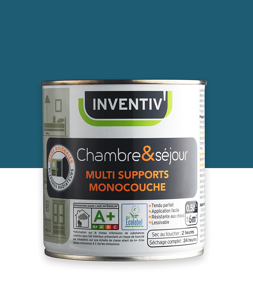 Peinture Chambre et séjour Bleu canard n°2 satiné 0,5L - INVENTIV