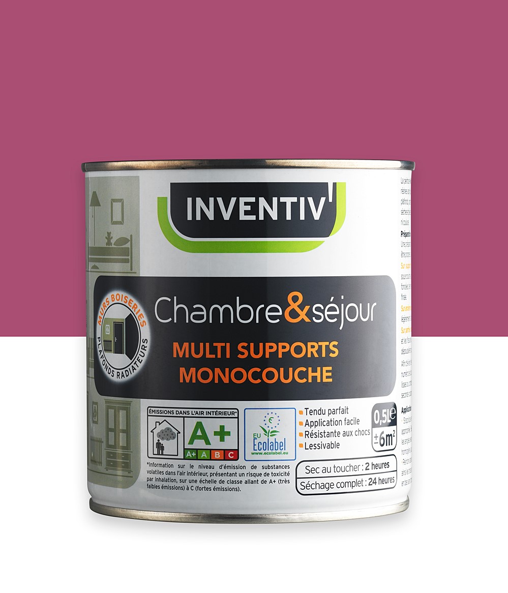 Peinture Chambre et séjour Rose framboise n°3 satiné 0,5L - INVENTIV