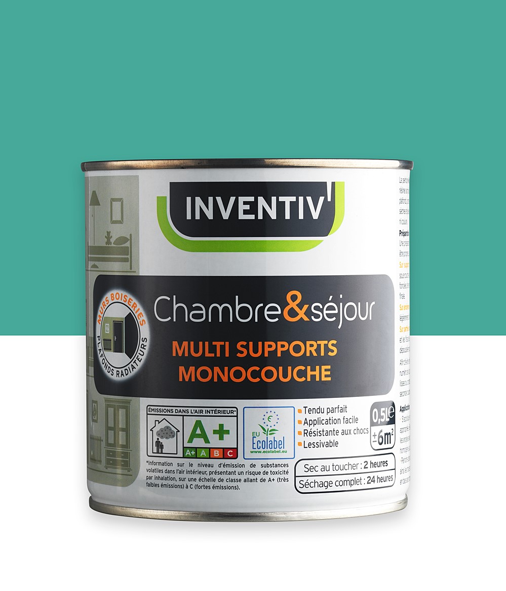Peinture Chambre et séjour Vert menthe n°3 satiné 0,5L - INVENTIV
