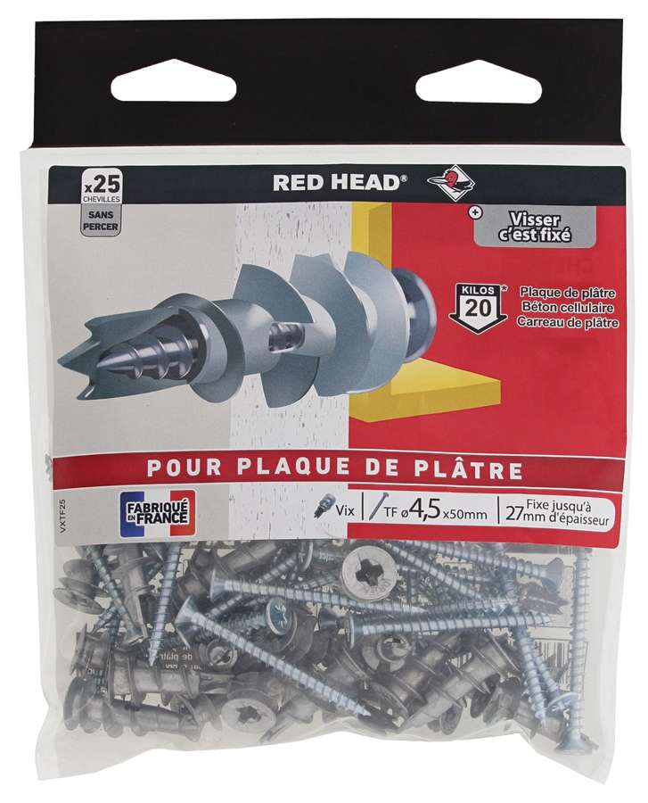 25 Chevilles Vix + Vis TF Ø4,5x50mm - RED HEAD