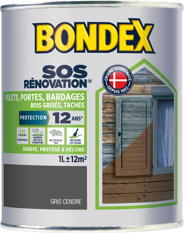 SOS renovation volets bardages gris cendre satin 1l BONDEX