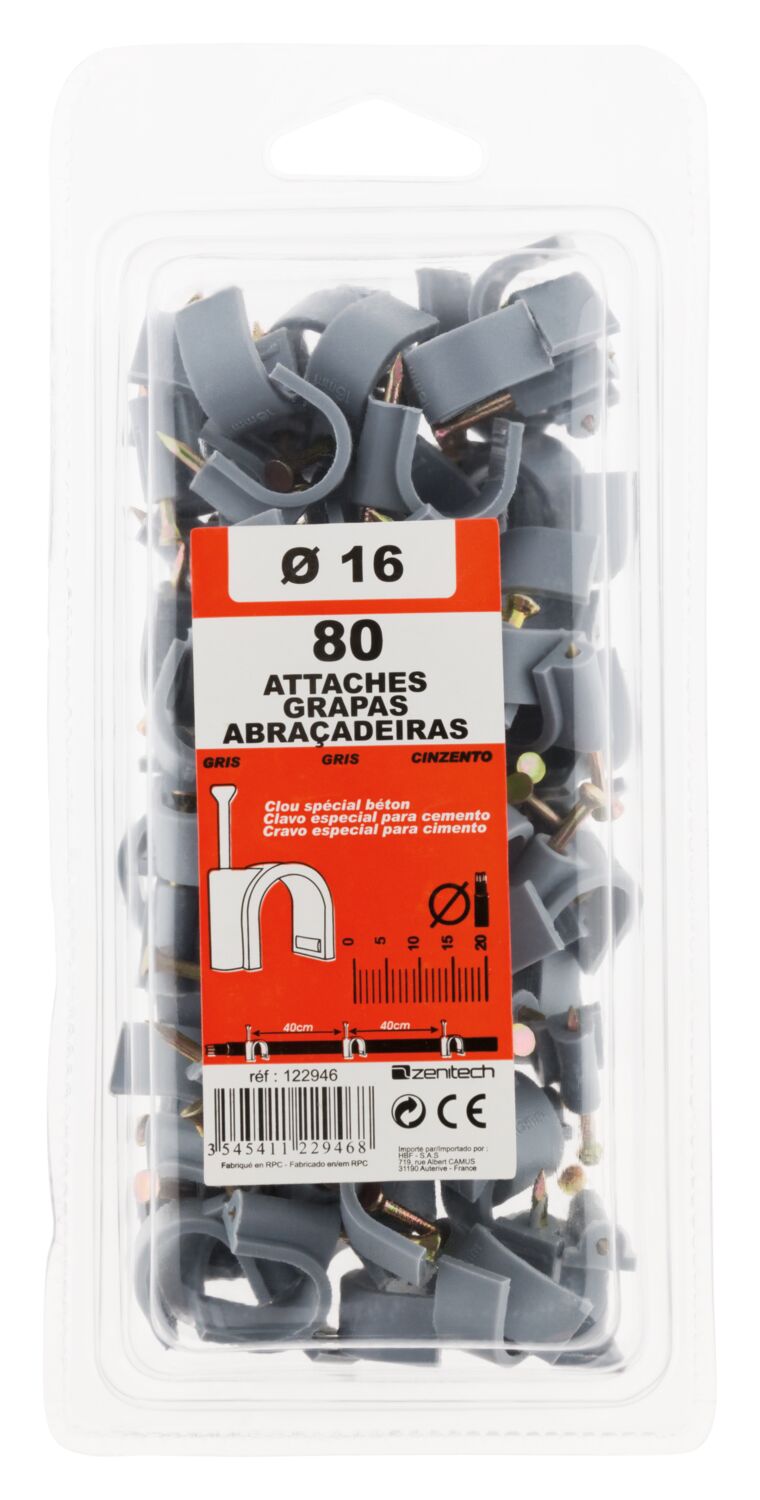 ATTACHE ZENITECH GRIS D16MM X80