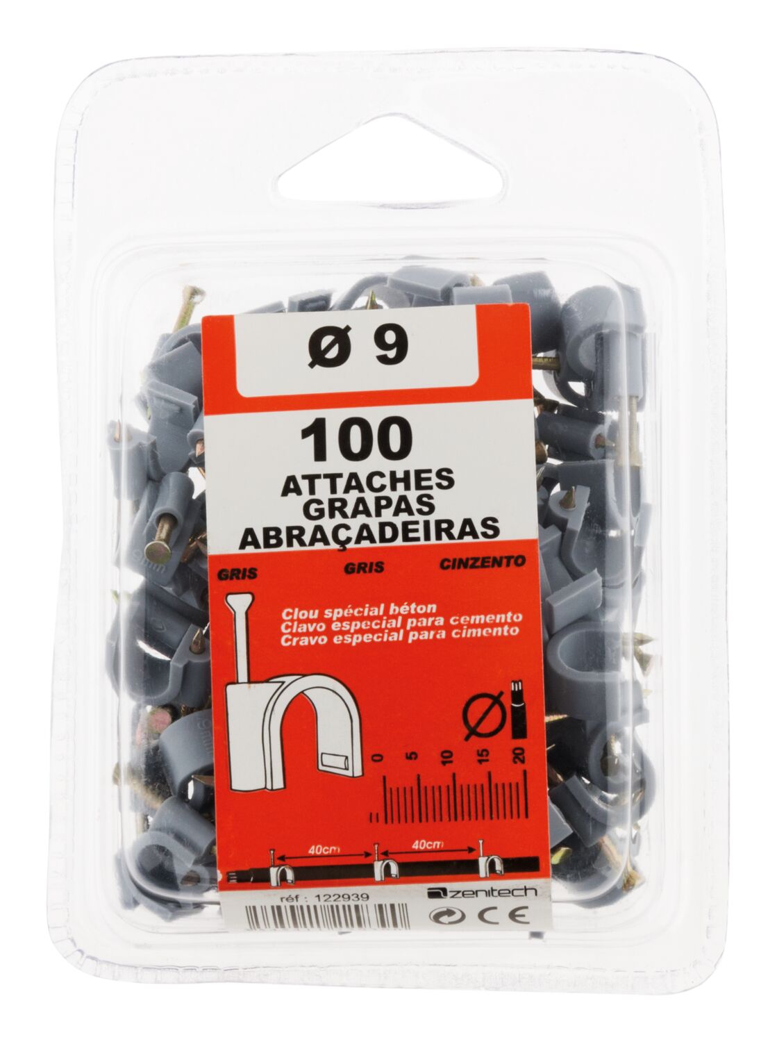 ATTACHE ZENITECH GRIS D9MM X100