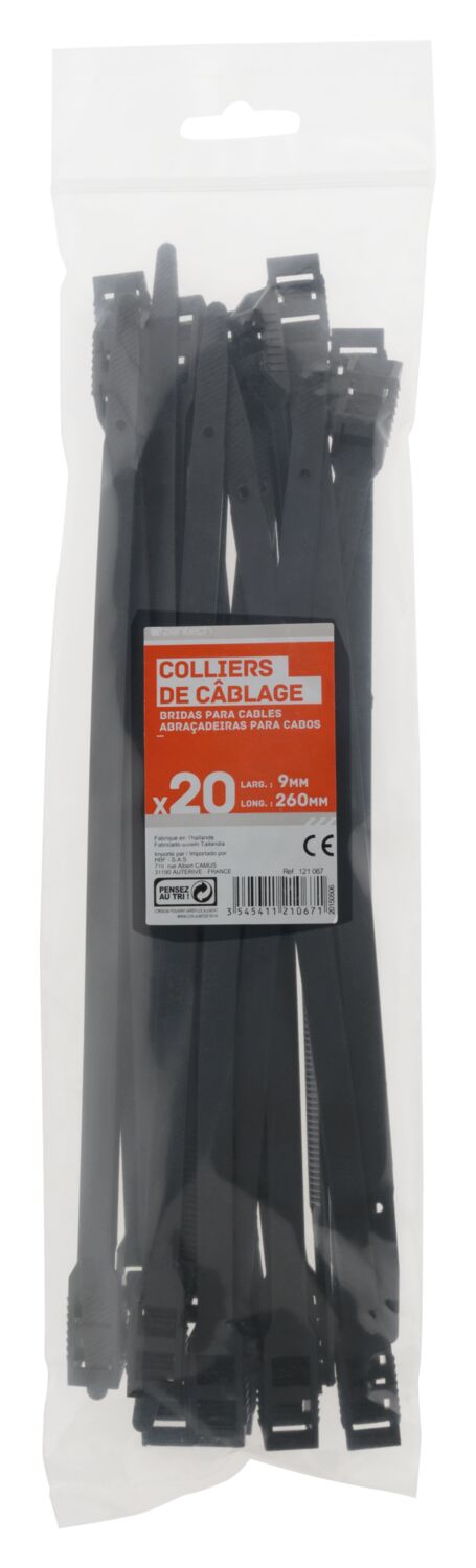 Colliers noir 9X260mm x20 - ZENITECH
