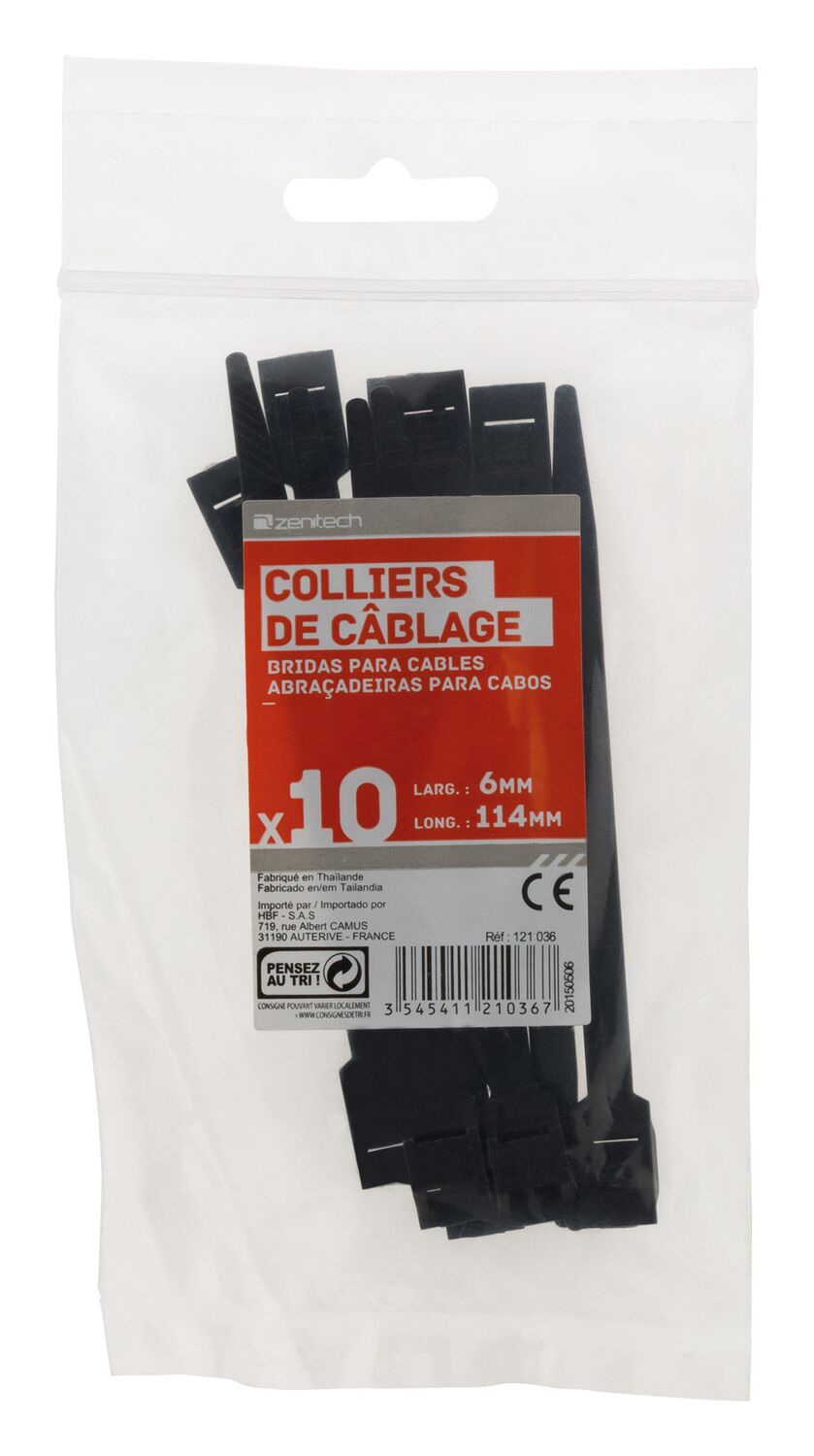 Colliers noir 6X114mm X10 - INOTECH