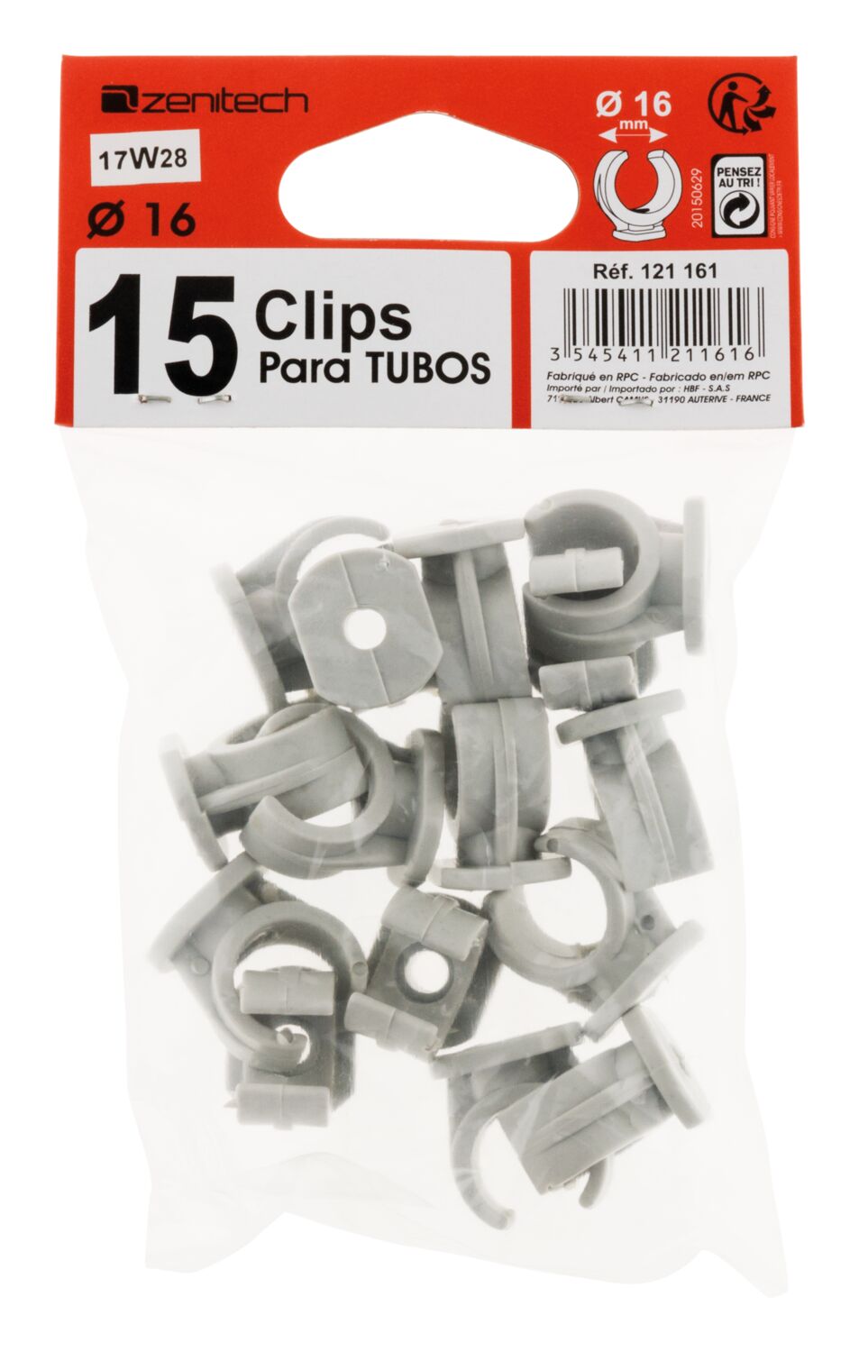 CLIPS SANS CHEVILLE DIAM 16 GRIS X15