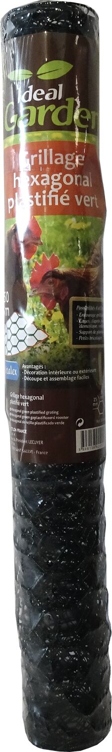 Grillage hexagonal acier plastifié vert maille 25x25mm 0.5x3m - IDEAL GARDEN