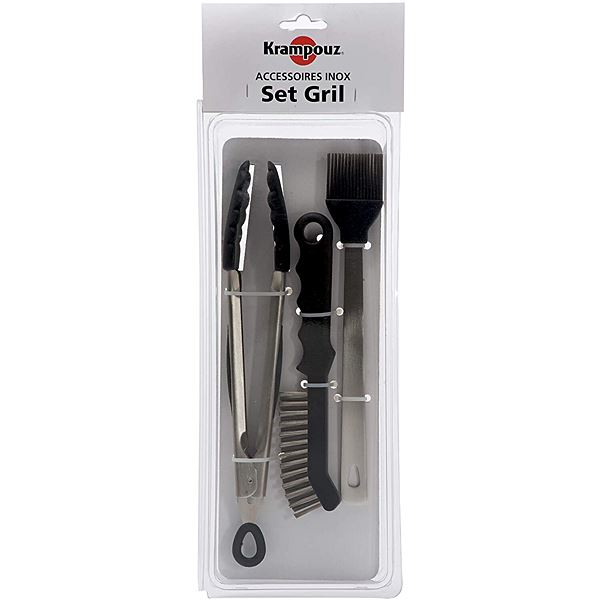 3 Ustensiles Pince Pinceau et Spatule pour plancha - KRAMPOUZ