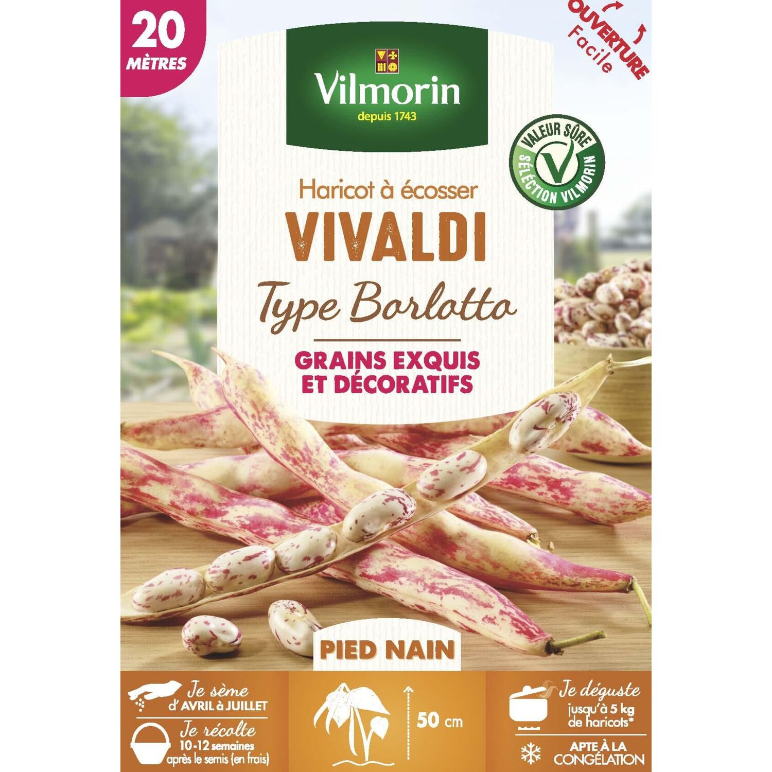 Graines Haricot Nain à Ecosser Vivaldi 20m - VILMORIN