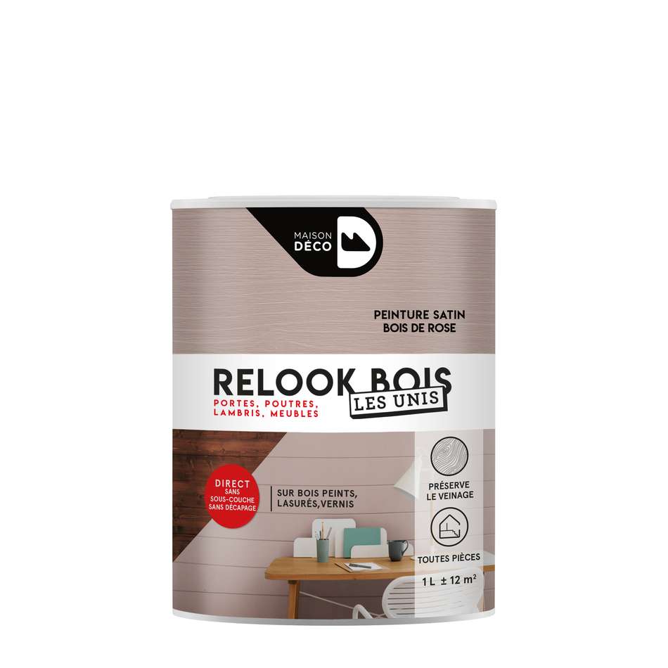 Peinture Lambris Relook Bois Bois Rosé 1L - MAISON DECO