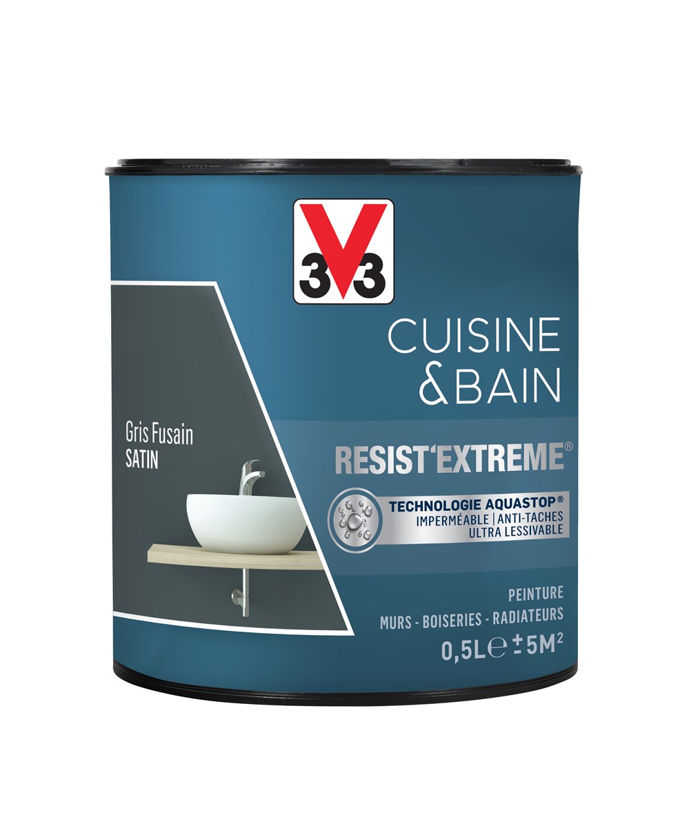 Peinture Cuisine & bain Resist'Extrême Gris fusain satin 0,5L - V33